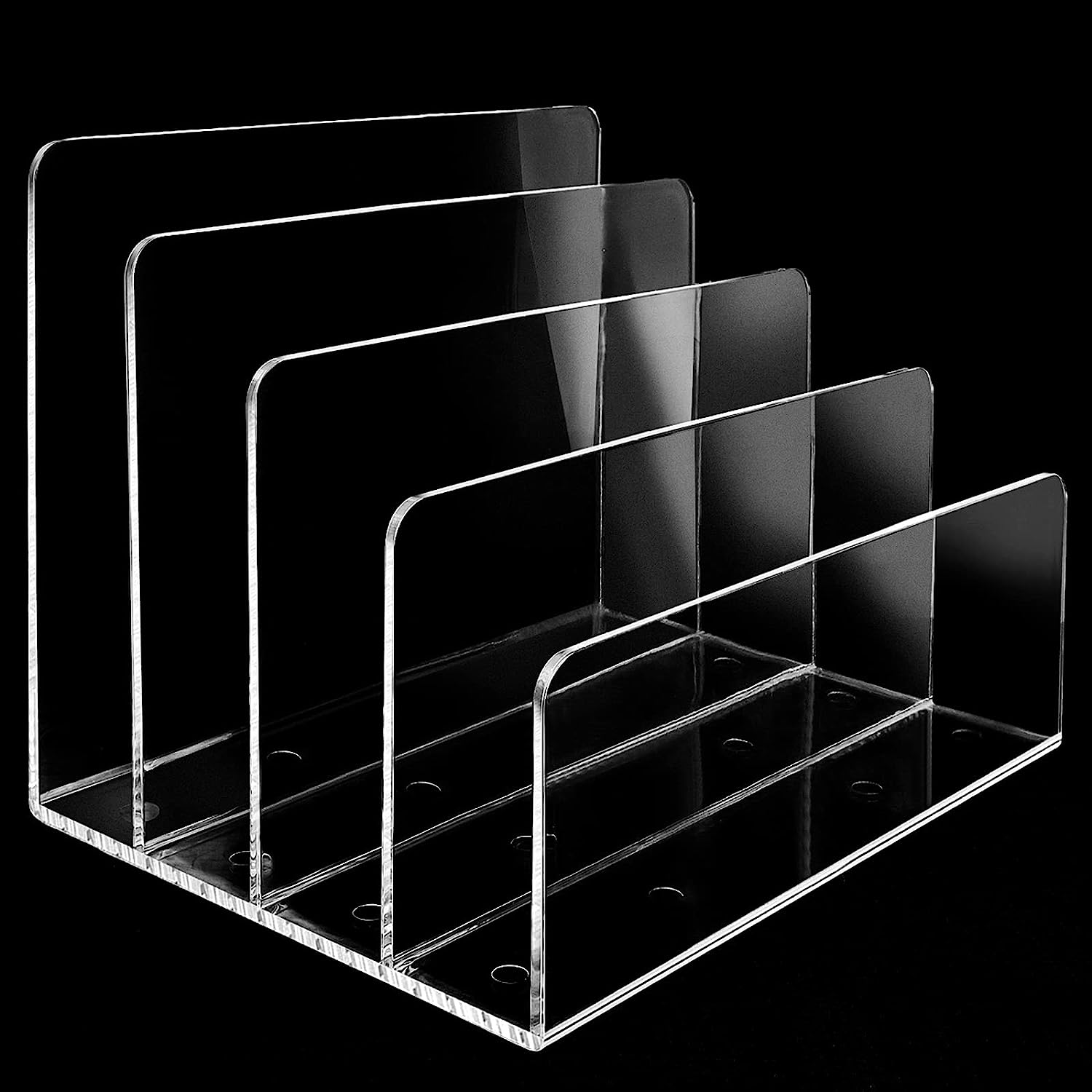 230816082146909_1 4 Section Acrylic File Organizer, Clear Acrylic Desk Organizer and Accessories, Sturdy Acrylic File Folder Holder Sorter, Office Supplies for Mail Letter Paper Electronic Notebook - Image 1
